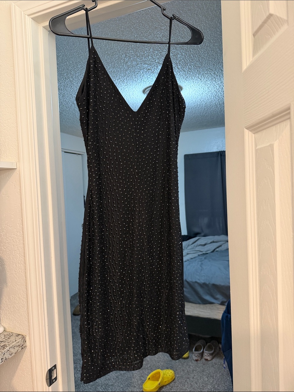 Symphony Black Beaded Midi Slip Dress
